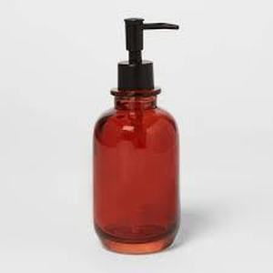 lot 63 image: TWO (2) Apothecary Glass SoapLotion Dispensers - Amber - Threshold (One Matte Black Pump & One Chrome Pump)
