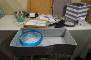 lot 49 image: Assorted Kitchen and Housewares with Fabric Bins