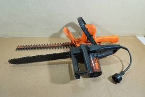 lot 142 image: Remington 14 Limb N Trim Chainsaw & Black  Decker 16 Hedge Trimmer