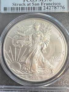 lot 08 image: 2012-S AMERICAN SILVER EAGLE PCGS MS70