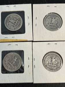 lot 44 image: 4 US SILVER QUARTERS 1940-S 1942-S 1944-S 1954-S