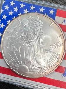 lot 63 image: 2004 AMERICAN SILVER EAGLE 1 TROY OZ .999 FINE SILVER IN CASE