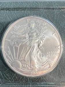 lot 73 image: 2003 AMERICAN SILVER EAGLE 1 TROY OZ .999 FINE SILVER IN CASE