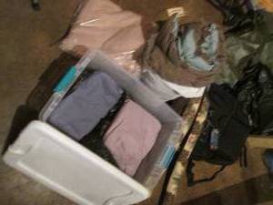 lot 128 image: Variety lot of bedding and accent pillows along with a travel back massaging mat