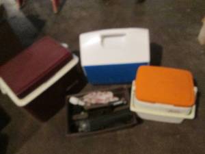 lot 81 image: Assortment of Igloo coolers and outdoor supplies