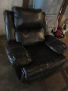 lot 119 image: Faux leather comfy Recliner. Perfect for the man cave or family room