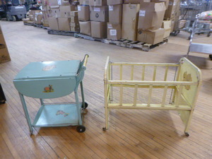 Vintage Doll Crib and Tea Cart