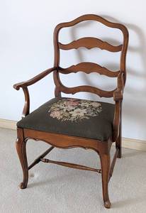 lot 11 image: Vintage Ladder Back Needlepoint Armchair