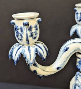 lot 12 image: Meissen Blue and White Porcelain Candelabra Candleholder