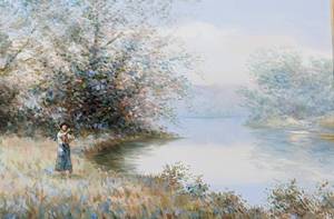 lot 2 image: Large Framed Oil on Canvas Scenic Painting by C. La Boete