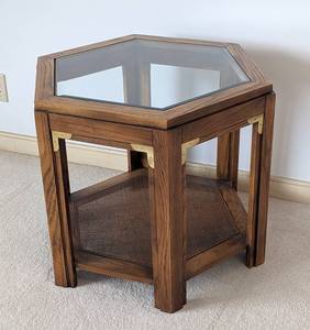 lot 19 image: Vintage Glass Topped Hexagon Side Table