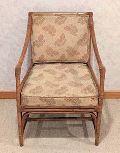lot 28 image: Upholstered Rattan Armchair