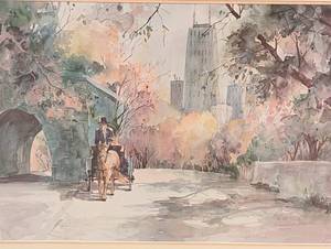lot 43 image: Framed Scenic Watercolor Print by Elaine Fredrickson