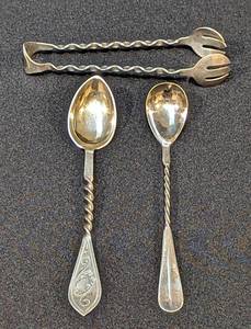 lot 48 image: Sterling Silver Tong and Spoons