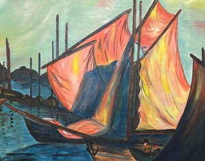 lot 30 image: Vintage Vibrant Original Oil and Canvas Painting by J. Hodges