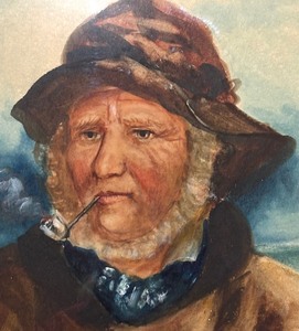 lot 31 image: Old Seaman Vintage Portrait Watercolor Painting by Blanch