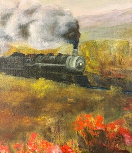 lot 71 image: Original Oil on Canvas Scenic Train Painting by G. Murray