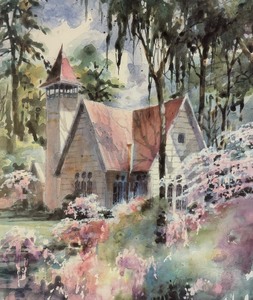 lot 72 image: Charleston Church Signed Watercolor Painting