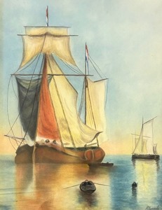 lot 78 image: Vintage Original Pastel on Board Art by R. Wiand