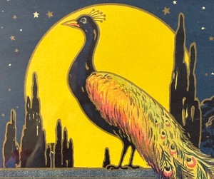 lot 171 image: Vintage Art Deco Peacock with Moon Framed Art