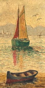 lot 191 image: Vintage Unframed Original Oil on Board Painting by Vila