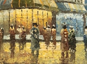 lot 200 image: Bustling Cityscape Motif Original Oil on Canvas Painting