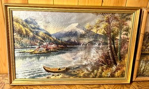 lot 77A image: Two Vintage Framed Asian Silk Embroidered Framed Scenic Art Designs