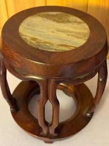 lot 80 image: Pair of Hand Carved Hong-mu Wood and Stone Table Top Stands