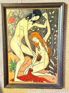 lot 1 image: Framed Adam and Eve Tile Art by Tsakirakis Angelos