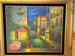 lot 8 image: Beautiful City Scene Colorful Original Framed Painting