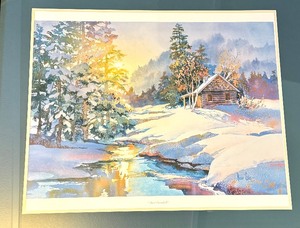 lot 21 image: Framed Rose Edin Watercolor Print, First Snowfall
