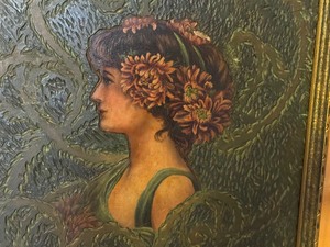 lot 68 image: Unique Vintage Art Nouveau Carved Wood Portrait Style Art