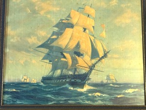 lot 45 image: Framed Vintage Sailing Print by Gordon Grant