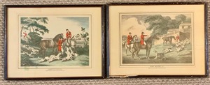 lot 166 image: Awesome Framed Vintage Prints Hare Hunting P. 1 and Hare Hunting P. 4