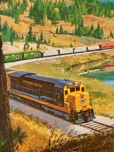 lot 167B image: Stunning Framed Print Train Through the Mountains