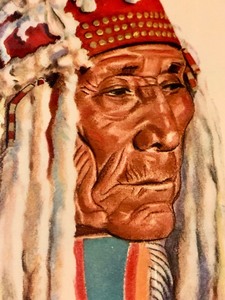 lot 169 image: Vintage Framed Print Angry Bull Blackfeet Indian Hunter Glacier National Park Montana