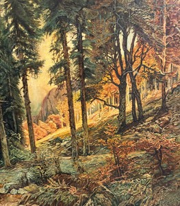 lot 189 image: Original Forest Scenery Oil on Canvas Painting