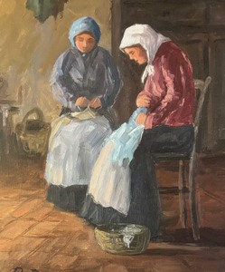 lot 211 image: Vintage Ladies Knitting Framed Print