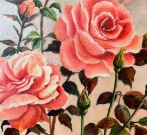 lot 216 image: Roses Original Oil on Canvas Painting by M.G. Balthrop