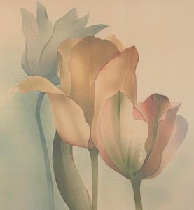 lot 235 image: Tulips Framed Watercolor Print by Oscar Tejeda