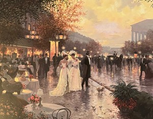 lot 247 image: First Edition Cafe Madeleine Framed Print by Christa Kieffer