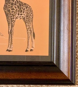 lot 316 image: Vintage Framed Print of Giraffes on Color Background by Allen