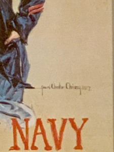 lot 317 image: Framed Vintage Poster Print 1917 WWI I Want You For The Navy by Howard Chandler Christy