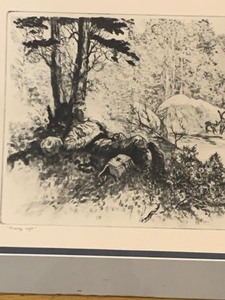 lot 330 image: Vintage Signed Framed Etching Print by Reinhold H. Palenske, Pretty Soft