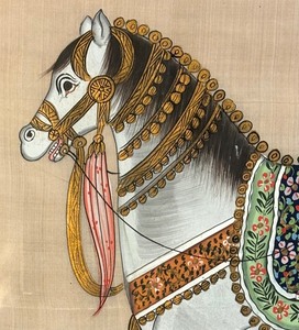 lot 277 image: Mughal Dynasty Persian School Hand Painted Ceremonial Polychrome on Pure Silk Fabric Art