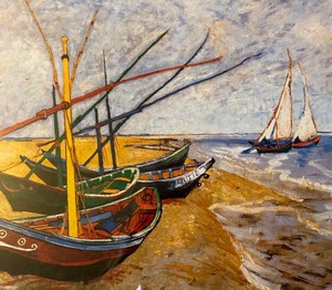 lot 294 image: Boats at St. Maries Framed Print by Vincent Van Gogh
