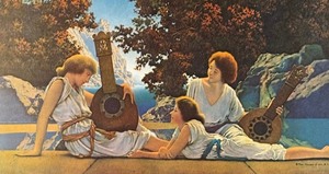 lot 297 image: Lute Players Framed Print by Maxfield Parrish