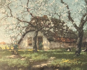 lot 299 image: Cottage in Springtime Framed Print by Arnold Marc Gorter