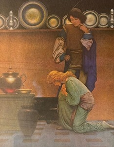 lot 415 image: Lady Violetta and the Knave of Hearts Framed Print by Maxfield Parrish