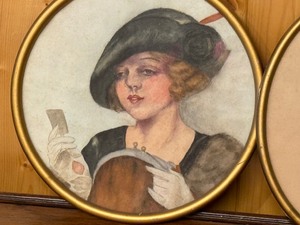 lot 374 image: Two Vintage Portrait Drawings